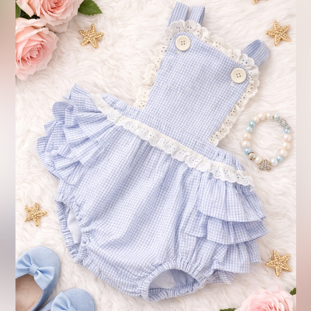 Handmade Seersucker Romper. size 12/18 months. Excellent Condition. Birthday